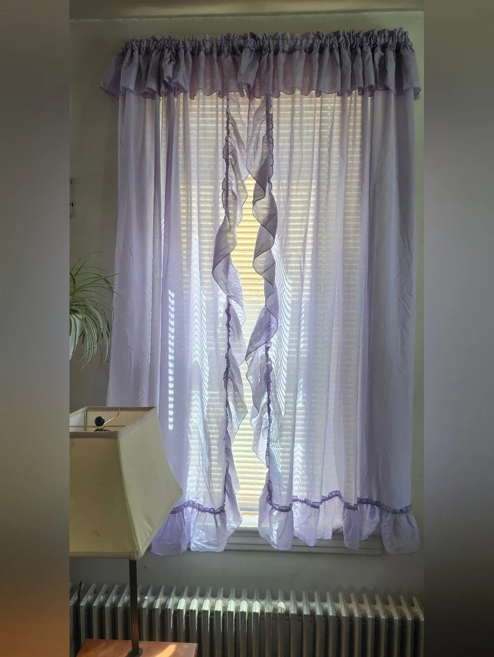 Lavender Ruffled Sheer Window Curtain Panel - Unbranded